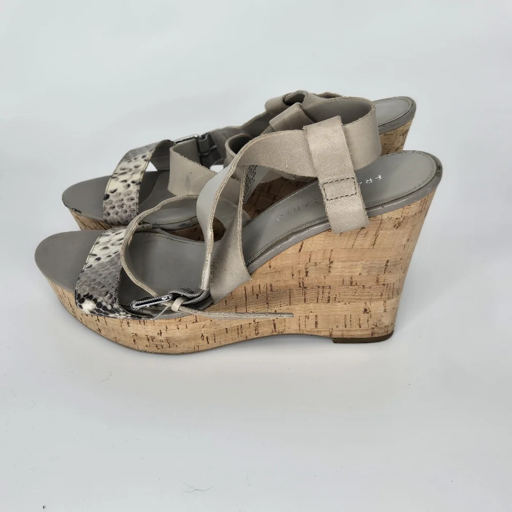 Franco Sarto Shania Wedge Sandal Gray Leather Snake‎ Size 8.5